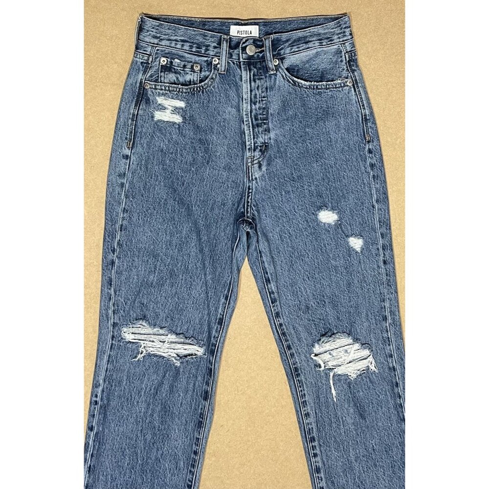 Pistola Anthropologie Women 26 jeans Cassie High Rise Straight Blue Distressed - Picture 13 of 14